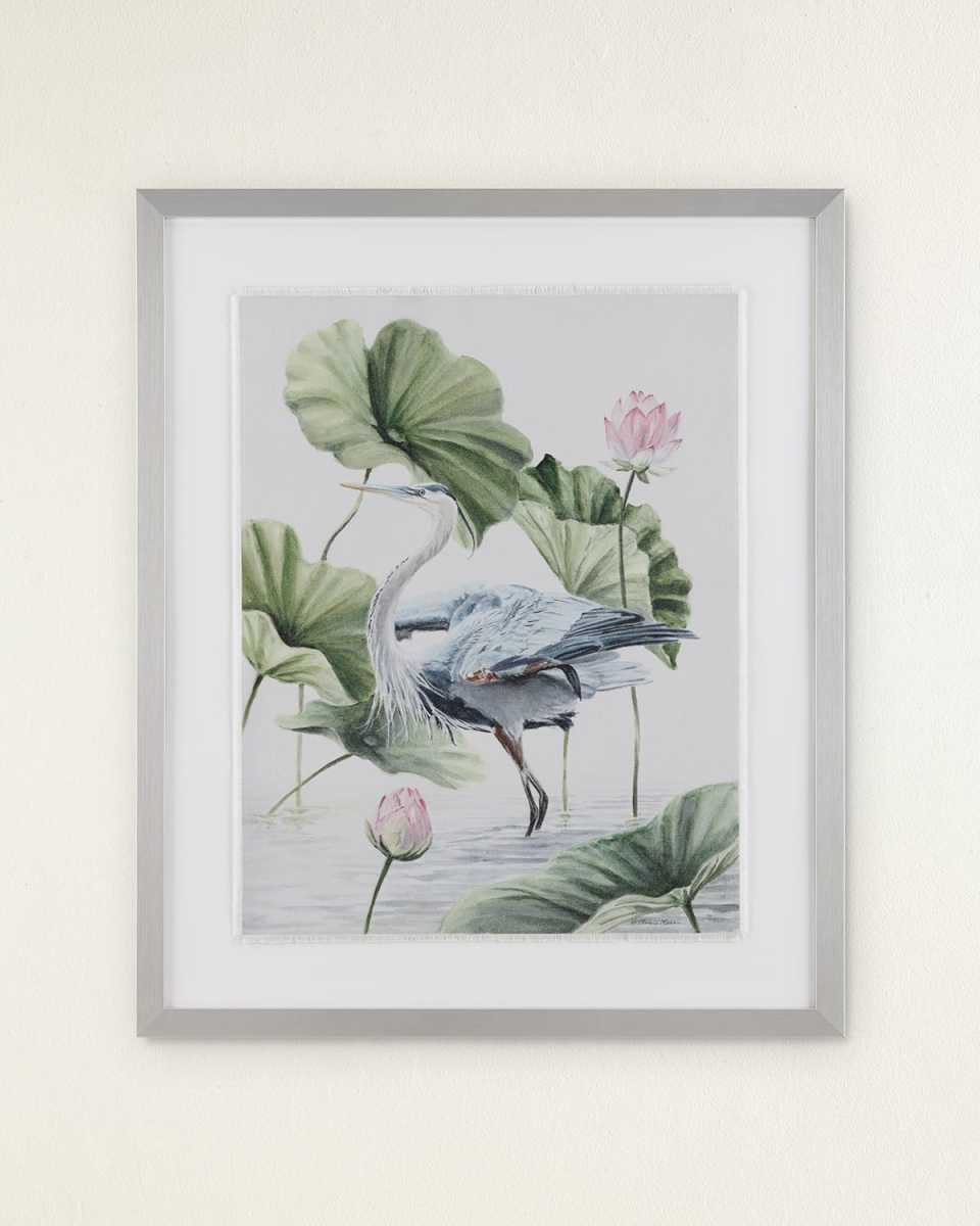 "Crane" Framed Giclee on Fabric by Annie Moran